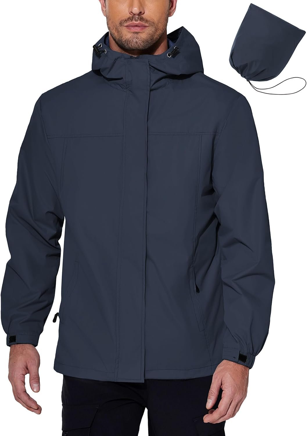 Men's Raincoat, Waterproof, Hooded, Lightweight, Packable, Outer Shell, Raincoat, Waterproof, Cycling