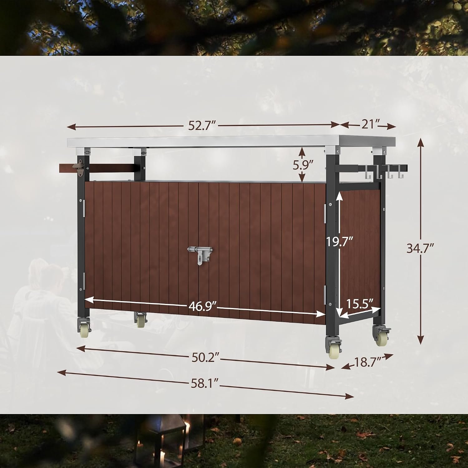 Stainless Steel BBQ Storage Cart with Wheels - Image 2