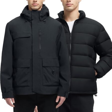 Men's 3 in 1 Waterproof Winter Jackets Ski Warm Snow Rain Coat Puffer Liner Hood Windbreaker