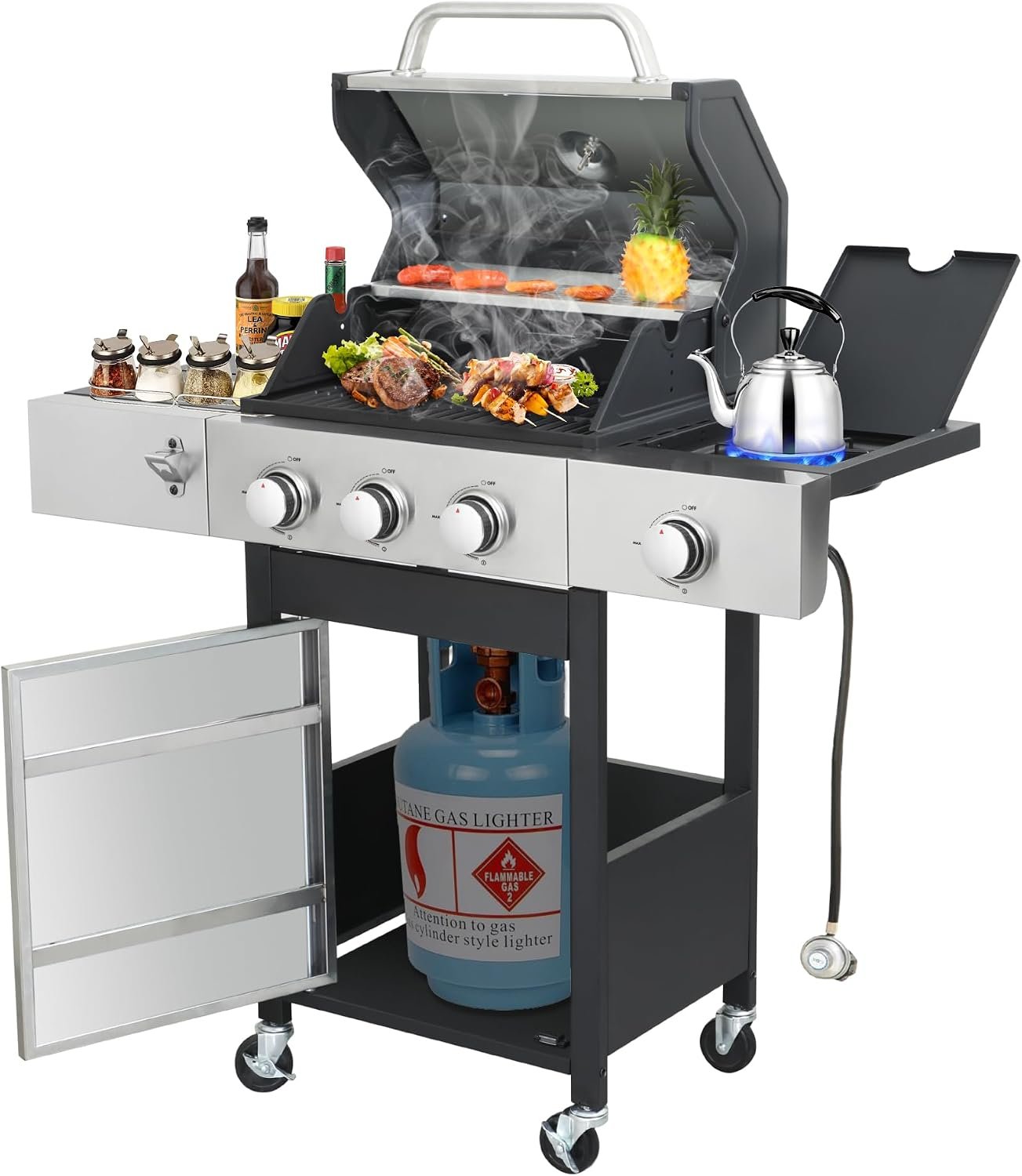 3-Burner Propane BBQ Grill with Side Burner