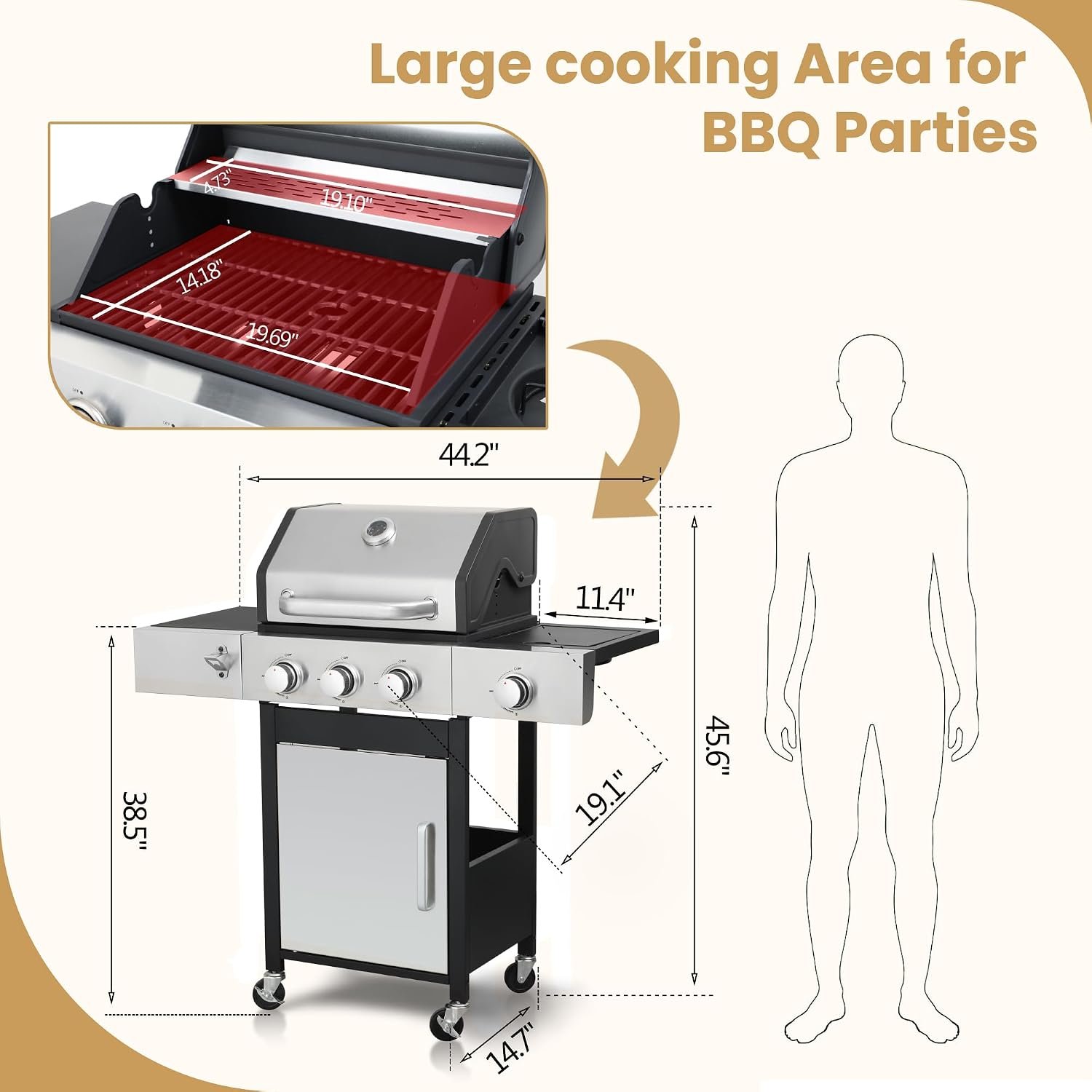 3-Burner Propane BBQ Grill with Side Burner - Image 2