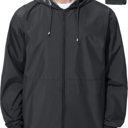 Men's Raincoat, Waterproof, Lightweight, Packable, Suitable for Hiking and Cycling