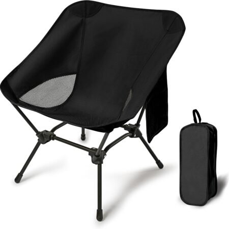 Lightweight Adjustable Height Camping Chair, Portable Camping Chair for Adults, with Storage Bag and Side Pockets, Outdoor Folding Chair