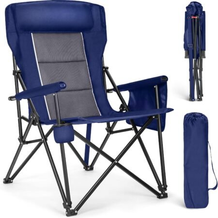 Extra-large folding camping chair, heavy-duty lawn chair for adults